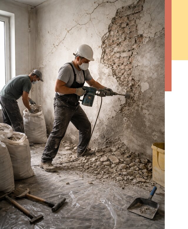Демонтаж штукатурки со стен в Сосновоборске от 7448 руб/м² — быстро и недорого | ОТДЕЛОЧНИК-Ссб
