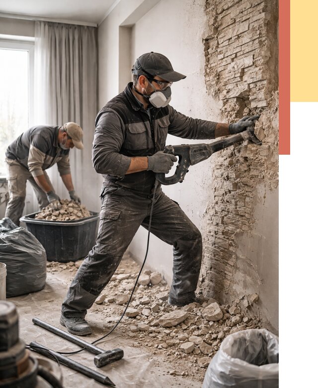 Демонтаж декоративного камня в Сосновоборске от 1500 руб/м² — быстро и недорого | ОТДЕЛОЧНИК-Ссб