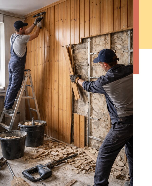 Демонтаж вагонки со стен в Сосновоборске от 1500 руб. — снятие, удаление, срочно | ОТДЕЛОЧНИК-Ссб