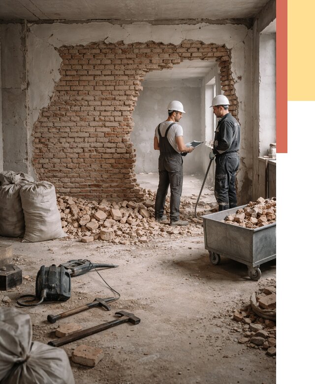 Демонтаж кирпичных стен в Сосновоборске от 4345 руб. — быстро, недорого, под ключ | ОТДЕЛОЧНИК-Ссб