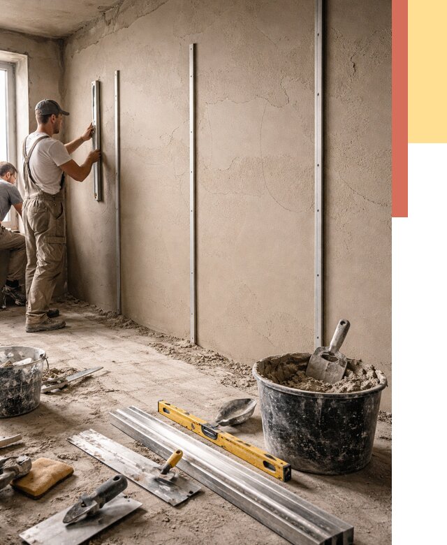 Штукатурка стен по маякам в Сосновоборске от 5690 руб./м² — выравнивание под ключ | ОТДЕЛОЧНИК-Ссб