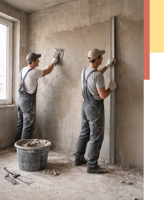 Штукатурка бетонных стен в Сосновоборске от 4655 руб/м² — качественно и быстро | ОТДЕЛОЧНИК-Ссб