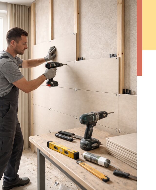 Монтаж МДФ панелей на стены в Сосновоборске от 1293 руб. под ключ | ОТДЕЛОЧНИК-Ссб