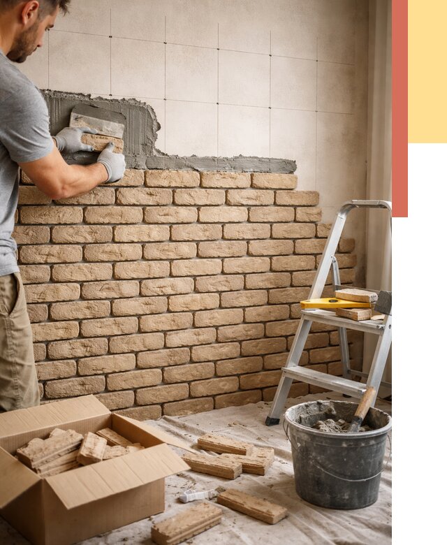 Монтаж декоративного кирпича в Сосновоборске от 3310 руб./м² — быстро и недорого | ОТДЕЛОЧНИК-Ссб