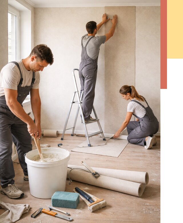 Оклейка стен обоями в Сосновоборске от 3621 руб/м2 — быстро и недорого | ОТДЕЛОЧНИК-Ссб