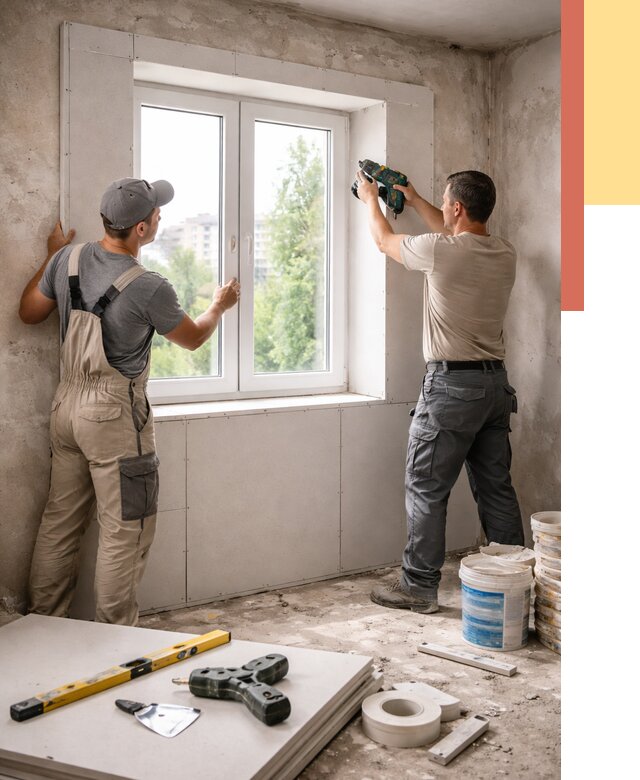 Монтаж откосов из гипсокартона в Сосновоборске от 4655 руб. под ключ | ОТДЕЛОЧНИК-Ссб