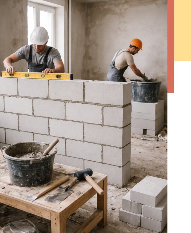 Кладка перегородок из газобетона в Сосновоборске от 3310 руб. под ключ | ОТДЕЛОЧНИК-Ссб