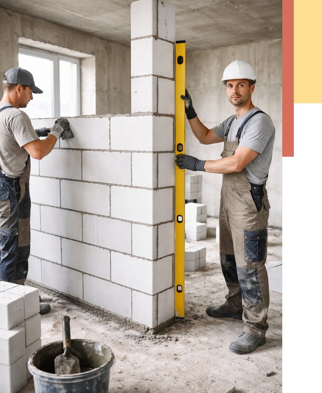 Кладка перегородок из пеноблока в Сосновоборске от 1862 руб. под ключ | ОТДЕЛОЧНИК-Ссб