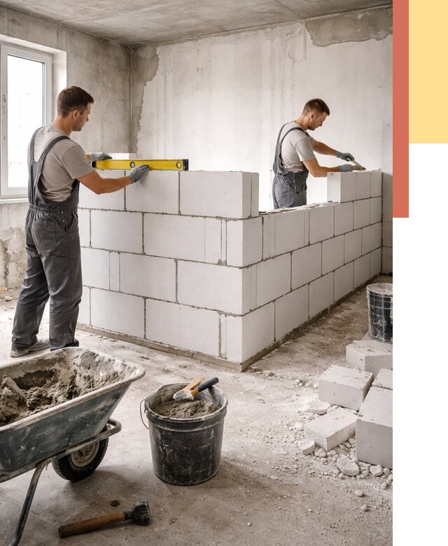 Кладка перегородок из ПГП в Сосновоборске от 2586 руб./м2 — монтаж и возведение под ключ | ОТДЕЛОЧНИК-Ссб