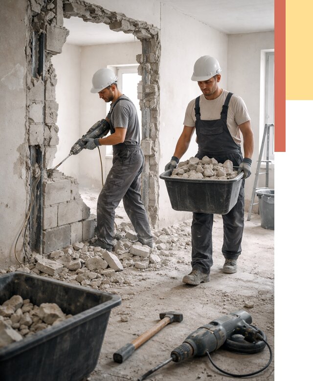 Демонтаж блоковых перегородок в Сосновоборске от 3879 руб. — быстро и недорого | ОТДЕЛОЧНИК-Ссб