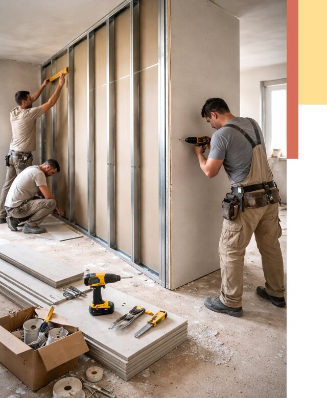 Монтаж однослойной перегородки из гипсокартона в Сосновоборске от 672 руб. | ОТДЕЛОЧНИК-Ссб