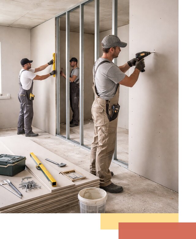 Однослойная перегородка из гипсокартона в Сосновоборске под ключ, монтаж и отделка