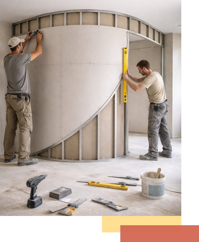 Радиусная перегородка из гипсокартона в Сосновоборске под ключ