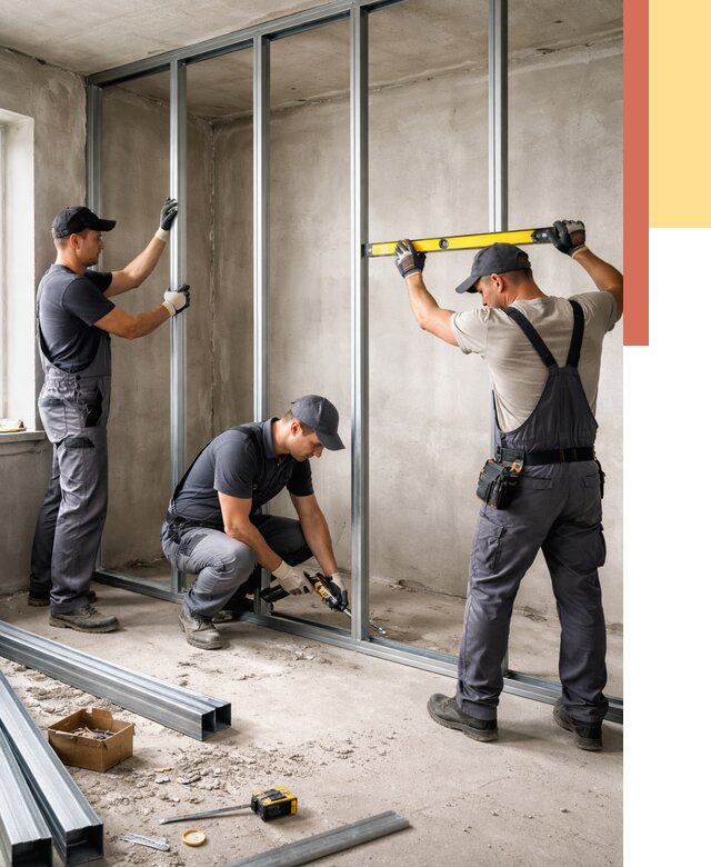 Монтаж каркаса перегородки из профиля в Сосновоборске от 776 руб. | ОТДЕЛОЧНИК-Ссб