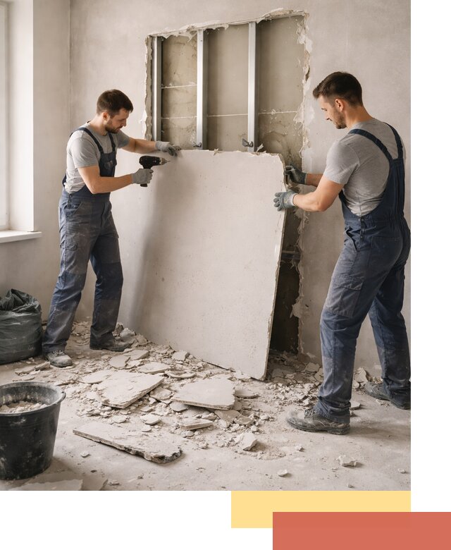 Демонтаж перегородки из гипсокартона в Сосновоборске быстрый и аккуратный