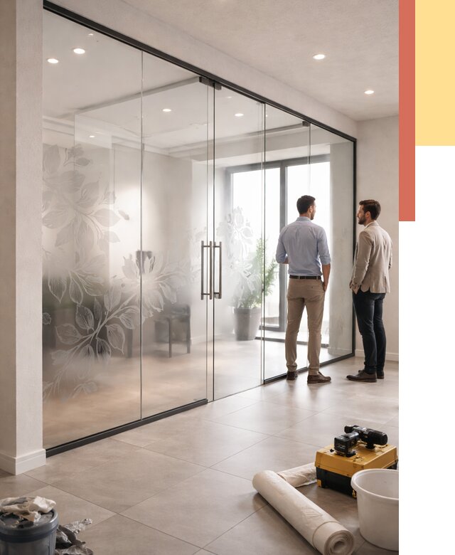 Стеклянные перегородки с рисунком в Сосновоборске от 12931 руб. монтаж и нанесение | ОТДЕЛОЧНИК-Ссб