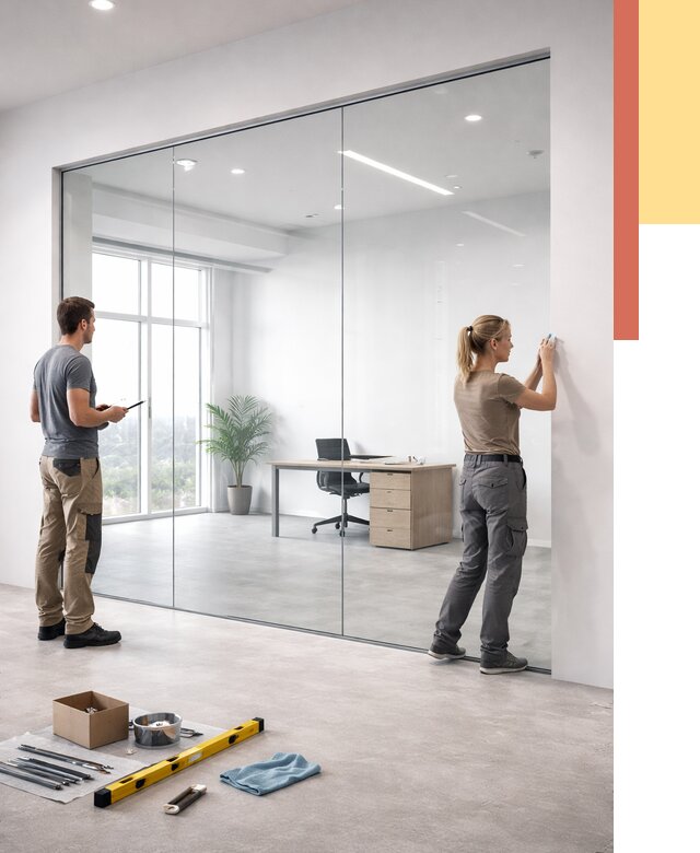 Перегородки из закаленного стекла в Сосновоборске от 9828 руб. под ключ | ОТДЕЛОЧНИК-Ссб