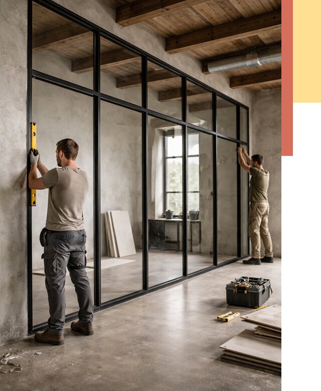 Стеклянные перегородки лофт в Сосновоборске от 10862 руб. под ключ | ОТДЕЛОЧНИК-Ссб