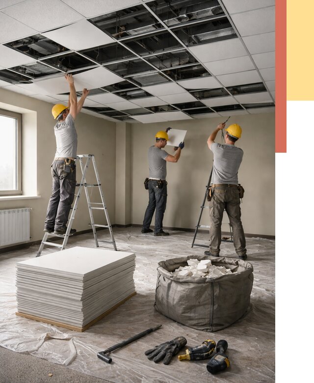 Демонтаж потолка Армстронг в Сосновоборске от 4655 руб. быстро и недорого | ОТДЕЛОЧНИК-Ссб