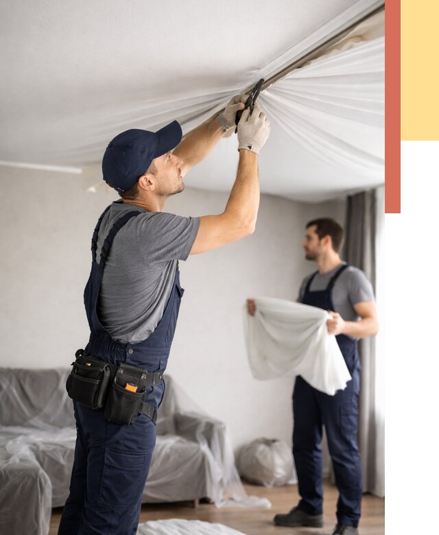 Демонтаж натяжного потолка в Сосновоборске от 4655 руб. — снятие и разбор под ключ | ОТДЕЛОЧНИК-Ссб