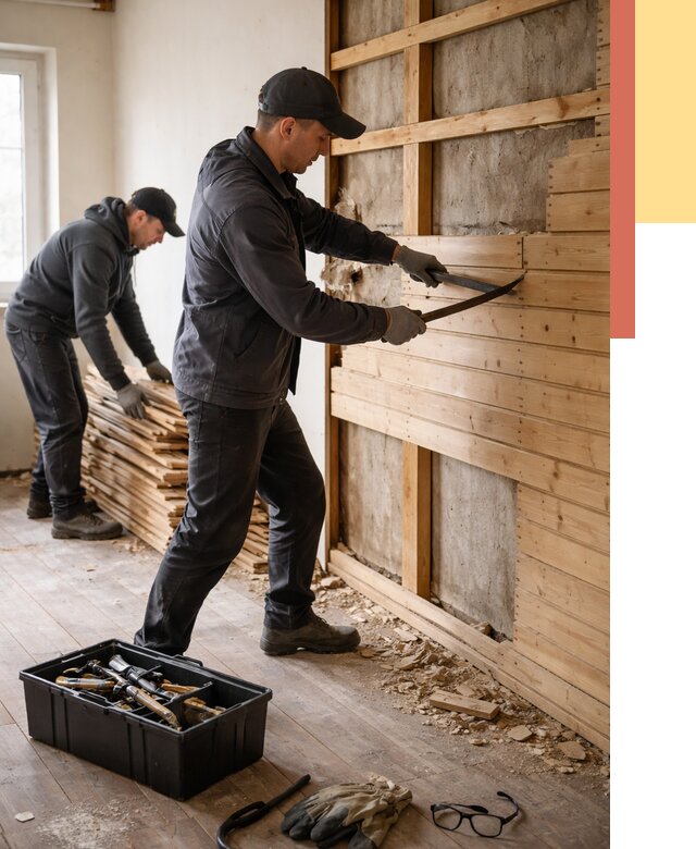 Демонтаж вагонки в Сосновоборске от 3931 руб/м2 — быстро и недорого | ОТДЕЛОЧНИК-Ссб