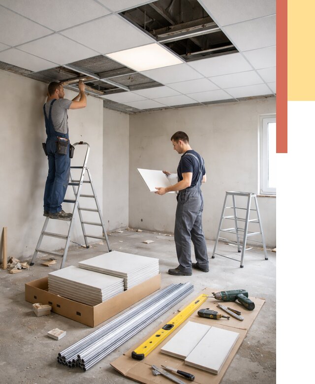 Монтаж потолка армстронг в Сосновоборске от 4655 руб/м2 — быстрая установка под ключ | ОТДЕЛОЧНИК-Ссб