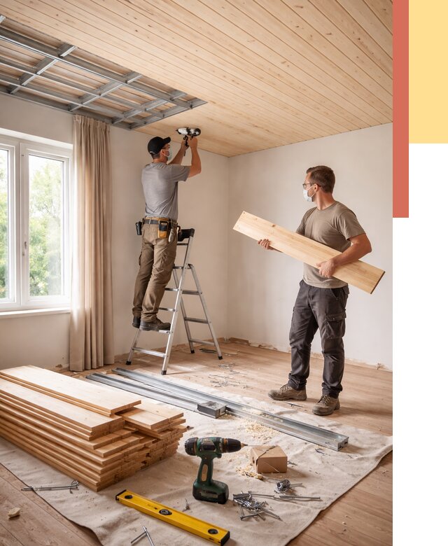 Монтаж потолка из вагонки в Сосновоборске от 6724 руб. | Быстро и недорого — ОТДЕЛОЧНИК-Ссб