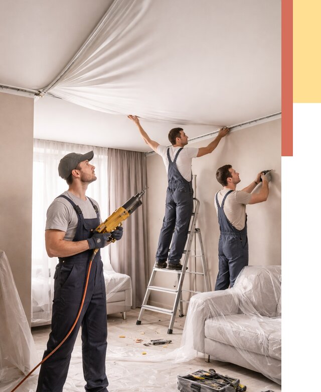 Установка натяжного потолка в Сосновоборске от 4655 руб. | Быстро и недорого — ОТДЕЛОЧНИК-Ссб