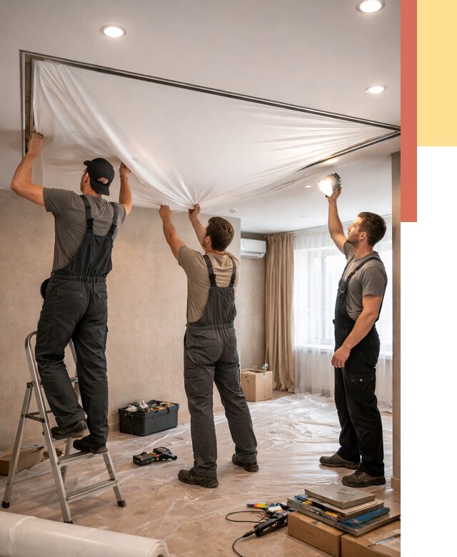 Монтаж ПВХ натяжного потолка в Сосновоборске от 3621 руб. под ключ | ОТДЕЛОЧНИК-Ссб