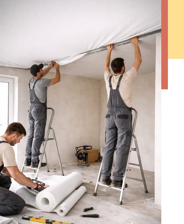 Монтаж тканевого натяжного потолка в Сосновоборске от 3621 руб. под ключ | ОТДЕЛОЧНИК-Ссб