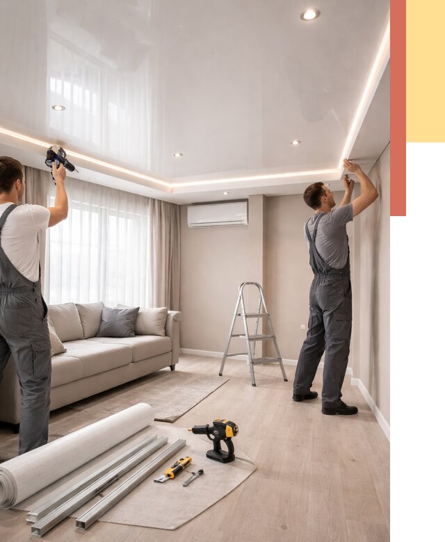 Монтаж глянцевого натяжного потолка в Сосновоборске от 776 руб. под ключ | ОТДЕЛОЧНИК-Ссб