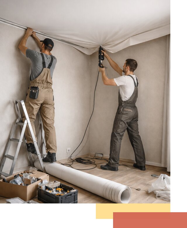 Монтаж цветного натяжного потолка в Сосновоборске за один день