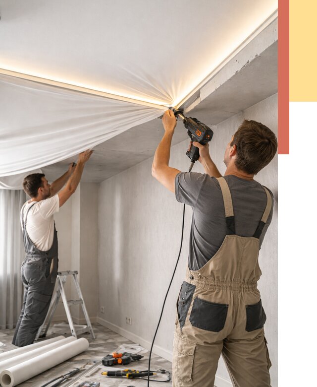 Монтаж натяжного потолка с подсветкой в Сосновоборске от 983 руб. | ОТДЕЛОЧНИК-Ссб