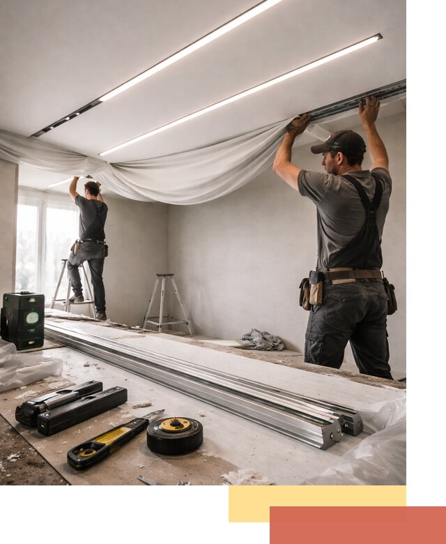 Монтаж натяжных потолков со световыми линиями в Сосновоборске