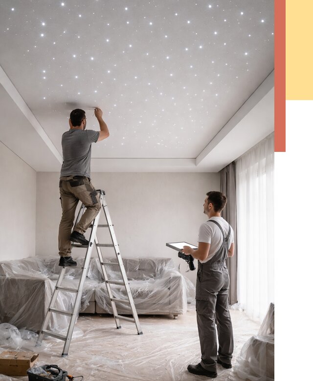 Монтаж натяжного потолка «звездное небо» в Сосновоборске от 6724 руб. | ОТДЕЛОЧНИК-Ссб