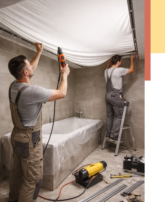 Монтаж натяжного потолка в ванной в Сосновоборске от 1241 руб. под ключ | ОТДЕЛОЧНИК-Ссб