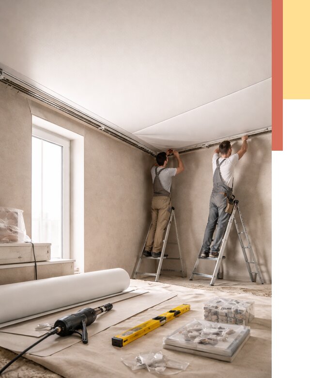 Монтаж натяжного потолка в спальне в Сосновоборске от 3931 руб. под ключ | ОТДЕЛОЧНИК-Ссб