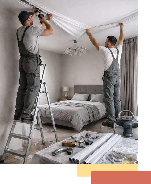 Монтаж натяжного потолка в спальне в Сосновоборске