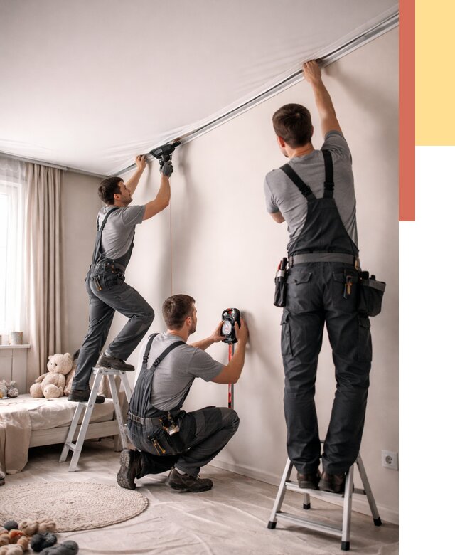 Монтаж натяжного потолка в детской в Сосновоборске от 3621 руб. — быстро и недорого | ОТДЕЛОЧНИК-Ссб