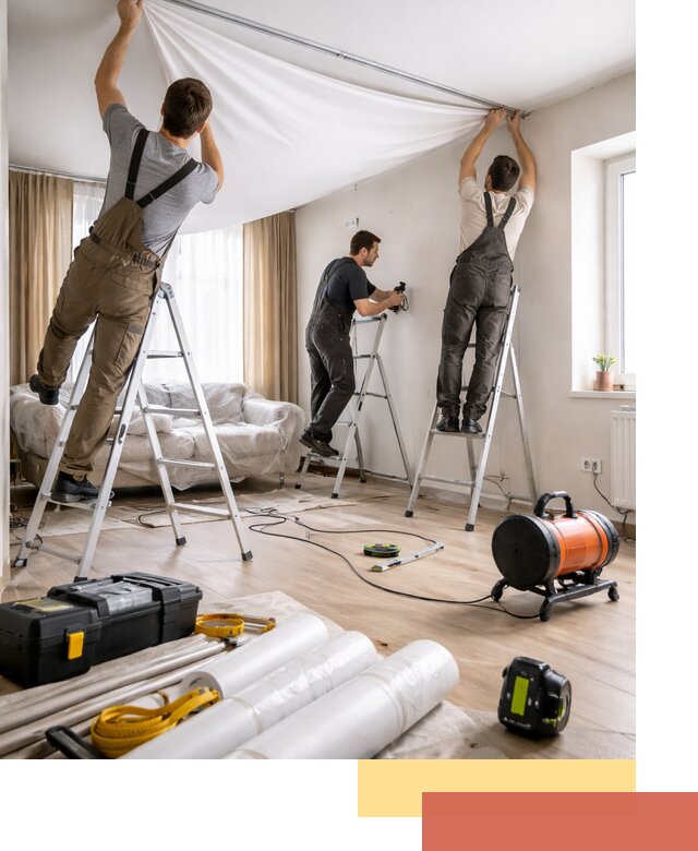 Монтаж натяжного потолка в гостиной в Сосновоборске