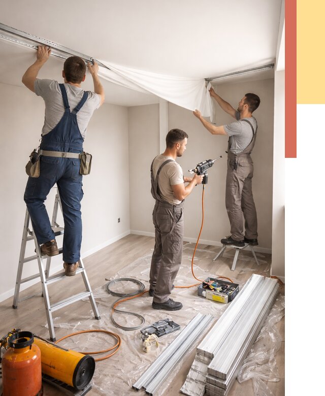 Монтаж натяжного потолка в студии в Сосновоборске от 5690 руб. — быстро и недорого | ОТДЕЛОЧНИК-Ссб