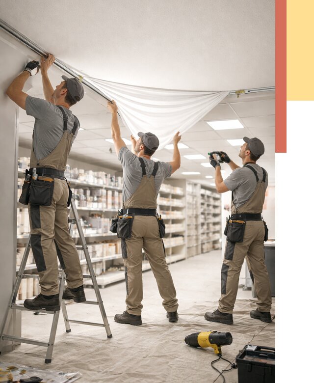 Монтаж натяжного потолка в магазине в Сосновоборске от 4655 руб. быстро и недорого | ОТДЕЛОЧНИК-Ссб