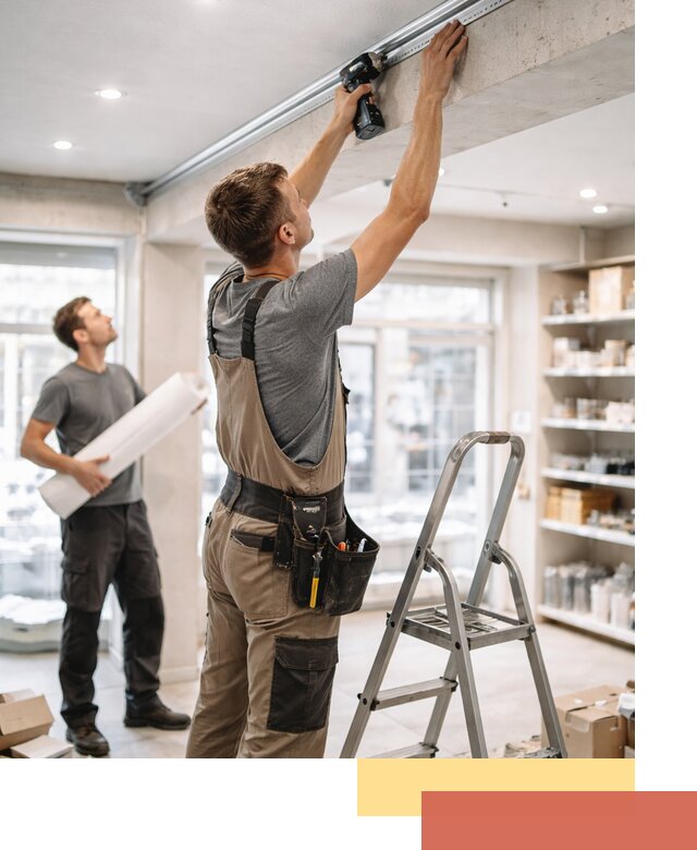 Монтаж натяжных потолков в магазине в Сосновоборске