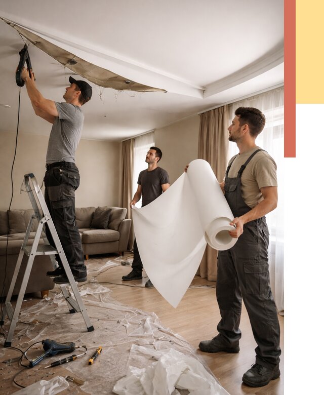 Замена полотна натяжного потолка в Сосновоборске от 9828 руб. быстро и недорого | ОТДЕЛОЧНИК-Ссб