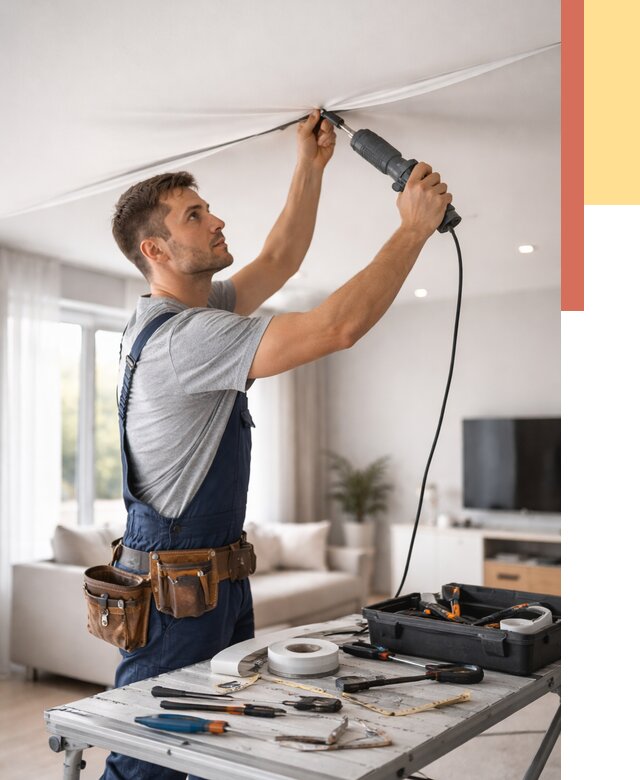 Ремонт натяжных потолков в Сосновоборске от 9828 руб. под ключ — ОТДЕЛОЧНИК-Ссб