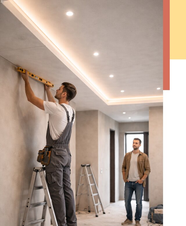 Потолок из гипсокартона с подсветкой в Сосновоборске от 776 руб./м2 под ключ | ОТДЕЛОЧНИК-Ссб