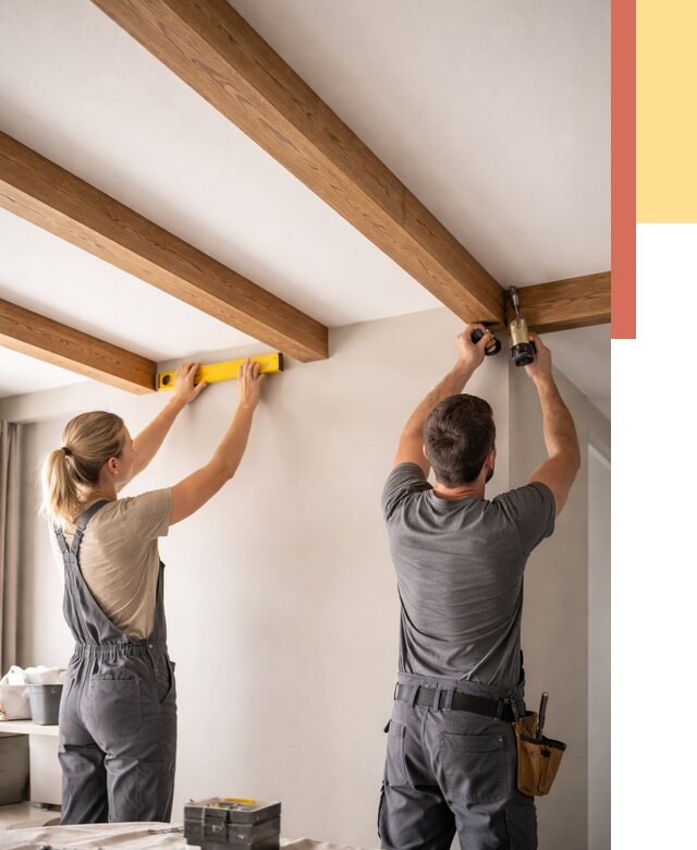 Монтаж декоративных балок на потолок в Сосновоборске от 4345 руб. — ОТДЕЛОЧНИК-Ссб